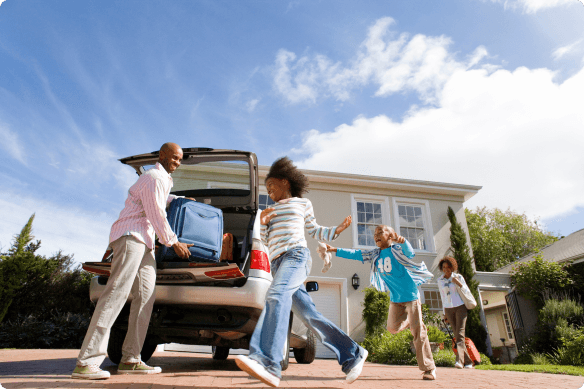 a family running out of a car