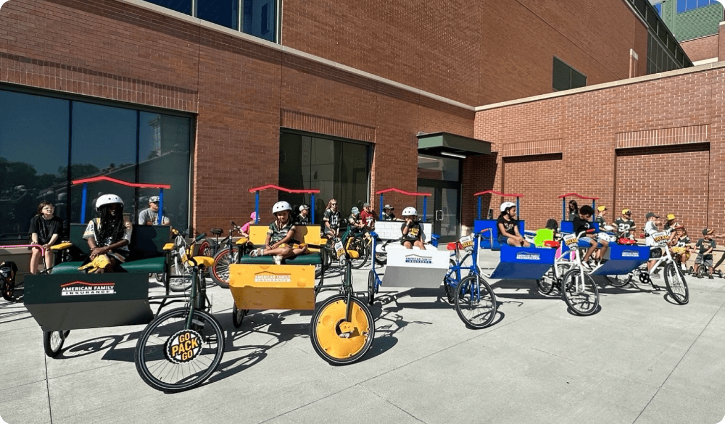 a row of bikes with sidecars