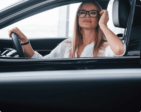 a woman in a car