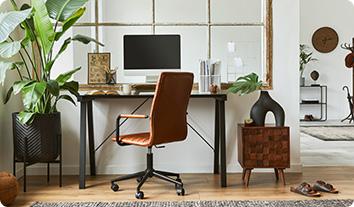 a chair and desk in a room